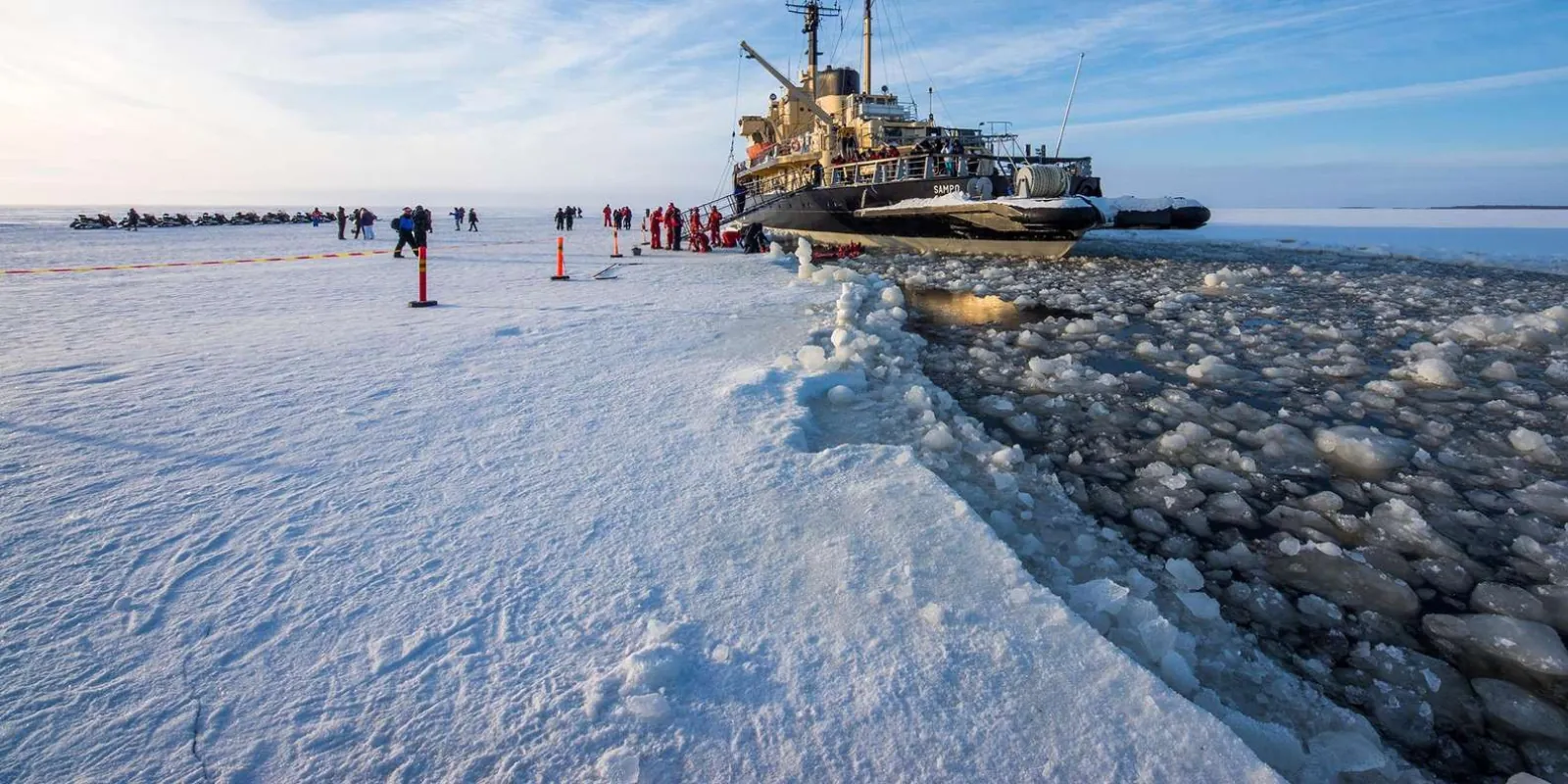 Warm lounge and deck views aboard the Sampo icebreaker cruise